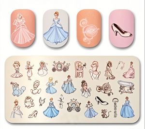 แผ่นปั๊มเล็บขนาดใหญ่ Disney Cinderella Ella Princess Stamping Plate สําหรับเล็บ Art MouTeen235