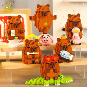 HUIQIBAO | HUIQIBAO Mini Cute Capybara Building Blocks Set Animal Bricks DIY Assembly Toy Desktop Ornament Gift Home Decor