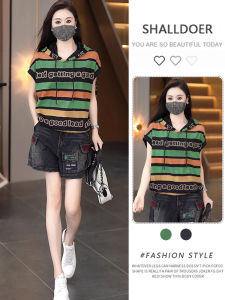 Shalldoer | Popular Summer Stripe Print T Shirt Jeans Shorts