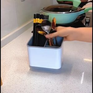 ชั้นวางช้อนส้อมและตะเกียบพลาสติก แบบมีช่องเก็บของ สำหรับครัว ดีไซน์เรียบหรู