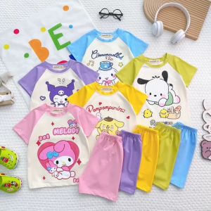 [8-27kg] Bộ Quần Áo Ngắn Tay Vải Cotton Lụa NATUCO Mềm Mịn Mát Hình Kuromi Melody Mặc Đi Học Đi Chơi TN-001