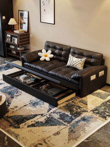 HONGSHENG | Giường Sofa Màu Đen Phong Cách Retro Đơn Giản Cho Phòng Khách Nhỏ Có Khoảng Trống Lưu Trữ Gấp Được