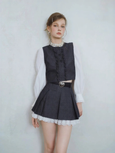 AIVEI | Spring College Sweet Style Ruffled Denim Vest