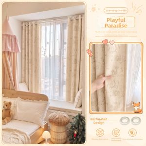 WEILAISHI | Shading Cute Chenille Curtains No-drill Installation