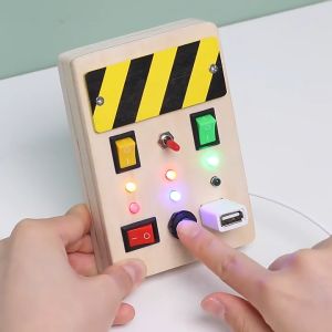 Montessori Busy Board Light Switch Toy Wooden Sensory Toys for Toddlers Activity Board Switch Box Spaceship Control Panel Light