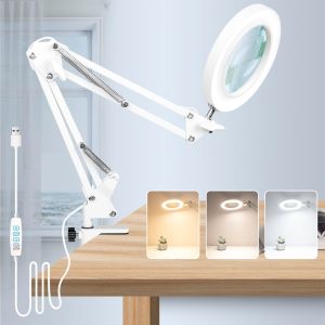 10X Magnifying Glass with Light and Stand with 72 LED Light and 3 Color Modes Lamp Illuminated Magnifying for Close Work