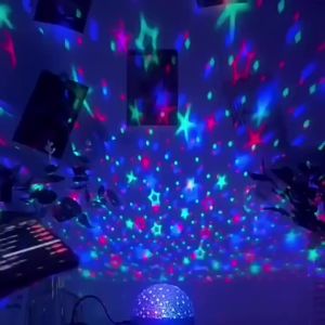 LED Night Lights Starry Sky Moon Projector Light USB Plug 7 Modes Colorful Strobe Light for Kids Room Party Galaxy Decor Gift