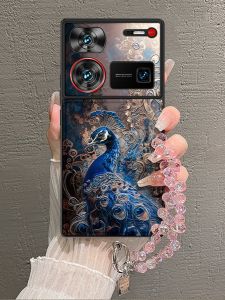 Fashionable Womens Nubia Z60Ultra Phone Case with Handheld Chain Creative Peacock Design Luxury Sensation Protective Cover