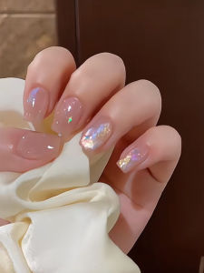 Summer Sweet Girl Ice Transparent Glass Bead Cat Eye High-End Sensation White Enhancing Handmade Detachable Wearable Nails