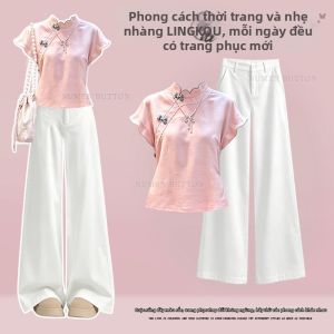 NUMEN BUTTON | Bộ Áo Và Quần Jeans Phong Cách Trung Quốc Cho Người Béo