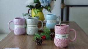 XMSJ | Colorful Yarn Ball Mug Hot Knitting Gift Mug Style Ceramic Coffee Cup Tea Cup Gift Summer and Winter Drinkware Kitchenware