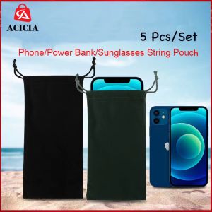 5PCS Black Velvet String Pouch Drawstring Bags for Makeup Jewelry Storage Small Organizer Gift Bag Coin Earphone Purse