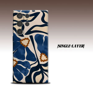 Navy Retro Floral For Samsung Galaxy S26 S25 S24 A56 A36 Dual Layer Luxury Fashion Full Lens Protective Case