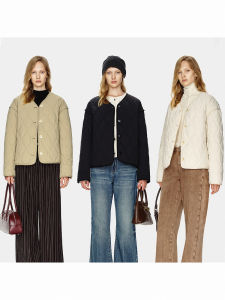 แจ็คเก็ตผ้าฝ้ายทรงหลวมคอวี Marllen สำหรับผู้หญิง ฤดูใบไม้ร่วง/ฤดูหนาว เสื้อคลุมกันหนาวแบบบาง กันน้ำ ทรงกระบอก สไตล์เรียบง่าย