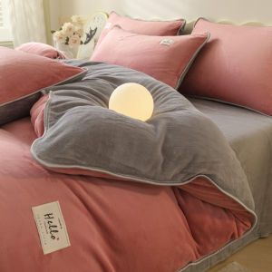 Winter Milk Fiber Four-Piece Set 2023 New Coral Fleece Double-Sided Flange Velvet Duvet Cover Fitted Sheet Bed Three-Piece Set