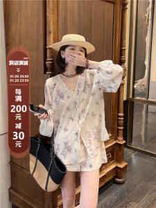 Butterfly Print Sun Protection Shirt Set Womens Thin Summer Fashion Two-Piece Ensemble Elegant Style Cheese Brand Art
