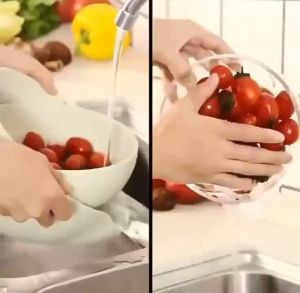 Double-Layer Drain Basket Kitchen Basket Vegetable Colander (K)