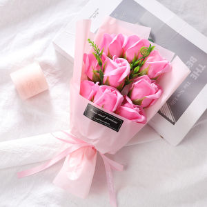 9 Heads Rose Artificial Flower Bouquet 24CM Fake Flower for Wedding Birthday Party Valentines Day DIY Gift Home Decoration