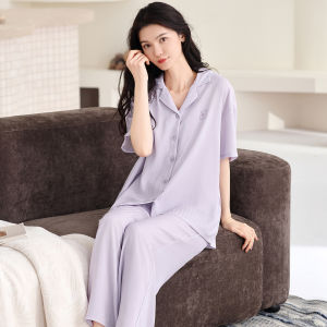 Summer Thin Ice Silk Couples Sleepwear Set