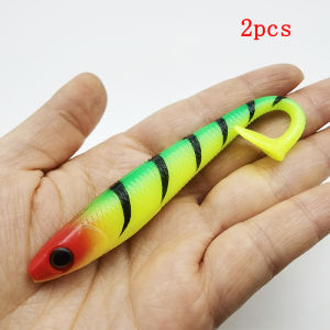 2pcs Fishing Lures T-tail Soft Bait 4.72in/0.35oz Artificial Swimbait Fishing Gear Accessories Random Eye Color