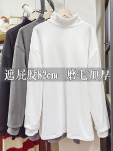plus Size Womens Fleece Lined Thickened Loose High Collar T-Shirt Autumn Winter Long Sleeve Korean Style Commute Casual Top