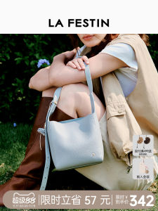 La Festin Genuine Top Layer Cowhide Leather Bucket Bag Womens Crossbody Bag Casual Simple Style No Handle Magnetic Buckle Closure