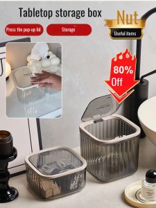 Light Transparent Mini Desktop Trash Can Desktop Organizer Acrylic Storage Box With Lid Dust-Proof Desk Small Dustbin 水波纹透明弹盖桌面收纳盒