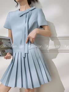 PlumJan | Đầm A-Line Cổ Đai Nơ Phong Cách Học Đường Co Giãn
