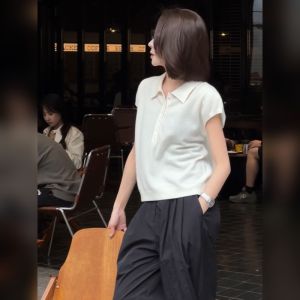 YUFUQING | White Short Sleeve POLO Collar T-Shirt Korean Style Commute Womens Fashion Classy Lightweight Luxury Office Age Reduction Top