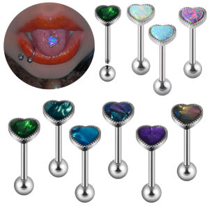 1/5PCS Surgical Steel Heart Love Personality Shell&Opal Tongue Nail Tongue Ring Piercing Body Moouth Jewelry For Men and Woman