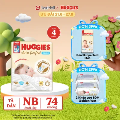 [17-24.08 QUÀ TẶNG ĐƠN 0Đ] Combo 2 Tã/Bỉm dán sơ sinh Huggies Skin Perfect S80 - 80 miếng
