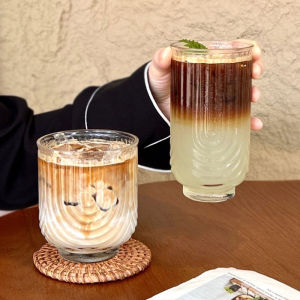 Large Capacity Transparent Coffee Cup Cold Brew Beverage Glass Cup Home Use Iced American Latte Creative Striped Drink Cup