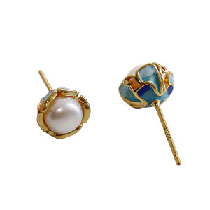 Elegant Pearl Ear Studs Tiara Chinese Style Small Size Vintage Luxury Womens Fashion Jewelry Accessories Floral Pattern