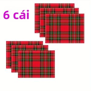 VIKAMA 4/6 Món Vintage Kẻ Sọc Bàn Ăn Placemats Phong Cách Nước Châu Âu Trang Trí Nhà Chống Mòn Dễ Dàng Chăm Sóc Polyester