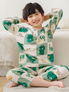 Boys Sleepwear Long Sleeve Thin Cotton Silk Home Clothes Summer Air Conditioning Suit Childrens Long Pants Breathable Sweat Absorbent