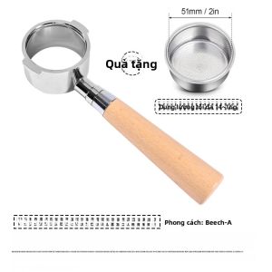 Portafilter Không Đáy Bằng Thép Không Gỉ 51mm Cho Delonghi EC200/EC221/ECP33.21/ECO310 Với 2 Cốc Giỏ Cà Phê Portafilter