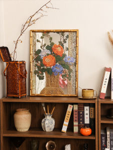 French Vintage Luxury Oil Painting European Floral Mid-Art Living Room Mirror Decoration Solid Wood Hanging Picture Frame