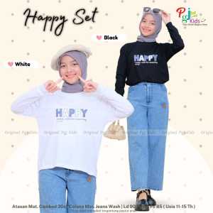 PROMO COD Setelan Terbaru Kaos Lengan Panjang Cantik Dan Celana Jeans Remaja Perempuan 11-15 Tahun Happy Set Kiddos Kidss