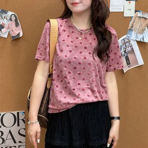 Shalldoer | Chic Tie Dye Polka Dot Short Sleeve T Shirt Womens Loose Fit Summer Slimming Top Korean Style Round Neck Basic Pattern