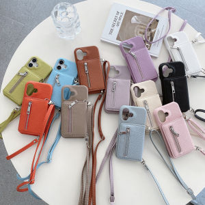 Zipper Purse Magnetic Buckle Card Holder Wallet PU Leather Shockproof Case Mirror Makeup Strap Crossbody Lanyard Wallet Case for iphone 16 Pro Max 15 14 13 12 iphone 11 XS MAX XR 7 8 Plus Case