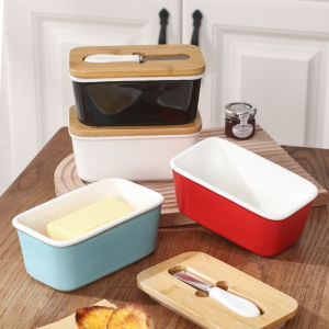 Rectangular Ceramic Butter Box with Lid Cheese Preservation Sealed Container Home Use Butter Storage Container Milk Fat Box