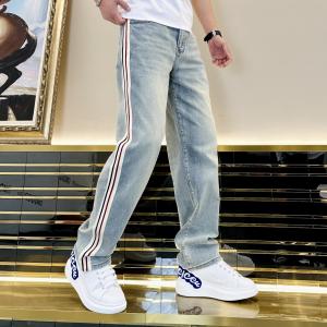 Autumn 2025 High-End Patchwork Stripe Wide Leg Straight Jeans Mens Loose European Luxury Long Pants Youth Fashion Casual Jeans