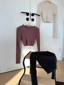 Smol Simple Three-Color Long-Sleeve Knitted Top High Waist Short Style Base Layer Shirt round Neck Commute Pure Color Regular Fit