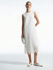 AMII | Elegant Commute Summer Dress Cotton Lace Round Collar