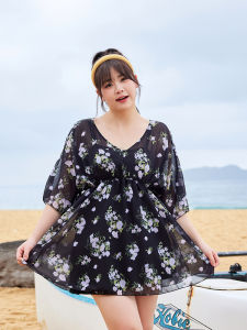 plus Size Womens Swimsuit Three Piece Set Thermal Spring Bathing Suit V Neck Flat Panty with Chest Pad No Steel Ring