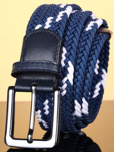 Golf Themed Mens Elastic Sports Belt Outdoor Casual Pants No Punching Required Braid Design Canvas Material Alloy Buckle