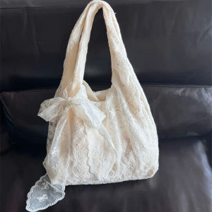 JIFANPAUL | Korean Fresh Lace Floral Canvas Bag Large Capacity Tote Commuter Crossbody