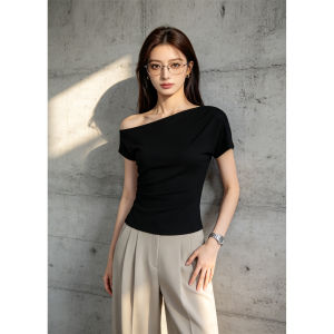 PIAOYA | Tailored Waist Asymmetric Shoulder Off-shoulder T-shirt