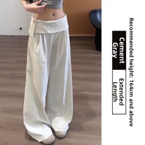 LANMENGYA | Black Summer Low Rise Draping Straight Trousers
