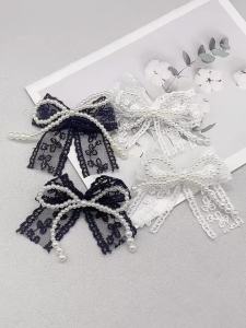 2PCS Lace Artificial Faux Pearl Bowtie Sneaker Shoelaces Charms DIY Accessories Removable Shoe Lace Buckle Decorations Shoe Clip
